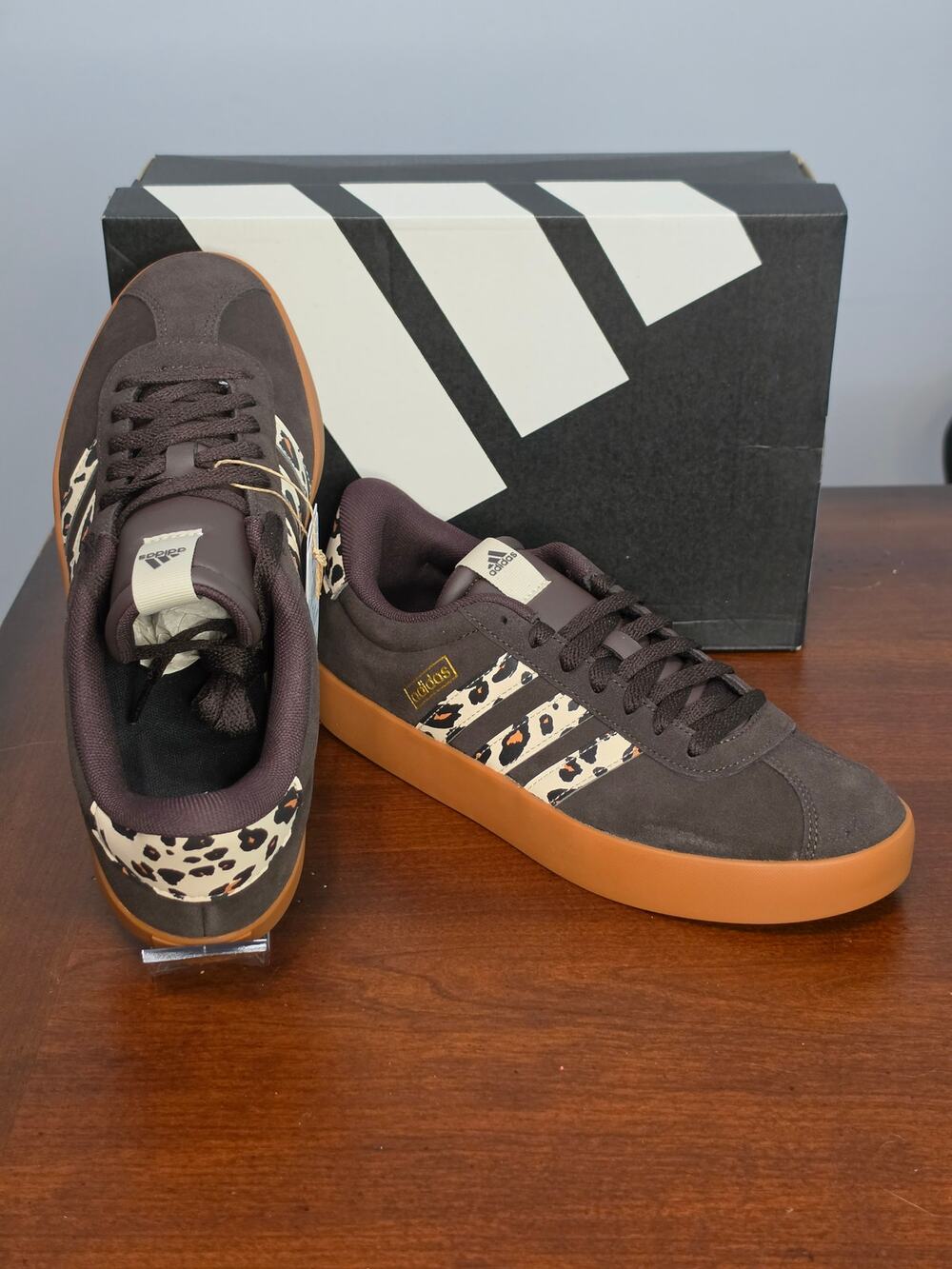 Adidas VL Court 3.0 Women’s Size 10 Brown Leopard Stripe KI3347 – NIB